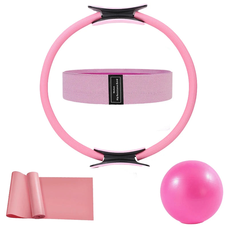 Kit Pilates 4 Pièces – Anneau, Ballon, Bande Tissu et Élastique