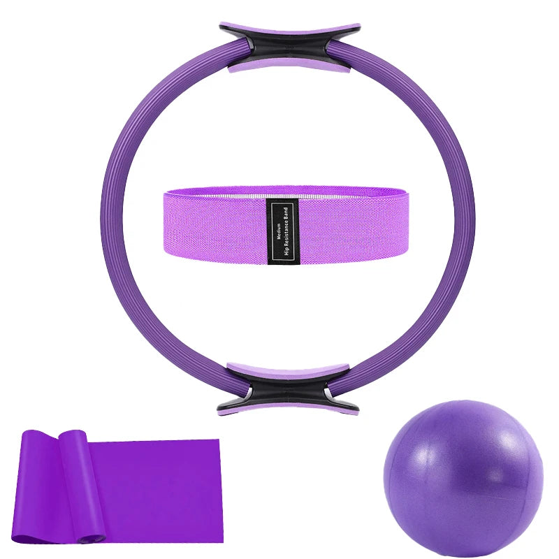 Kit Pilates 4 Pièces – Anneau, Ballon, Bande Tissu et Élastique
