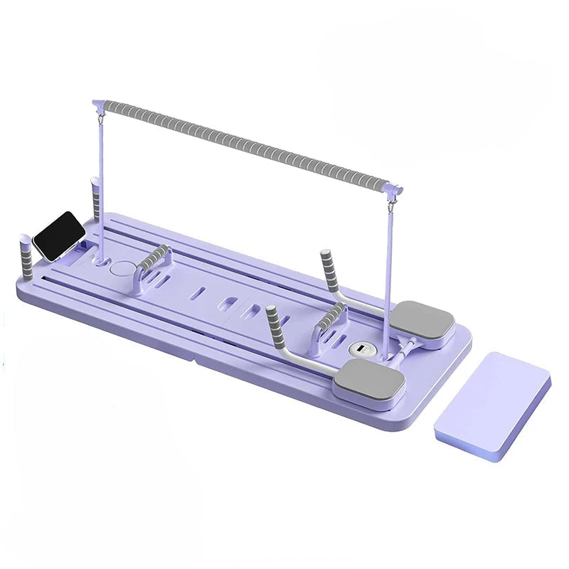 Planche Pilates Multifonction Pliable avec Bandes de Résistance et Barre Intégrée